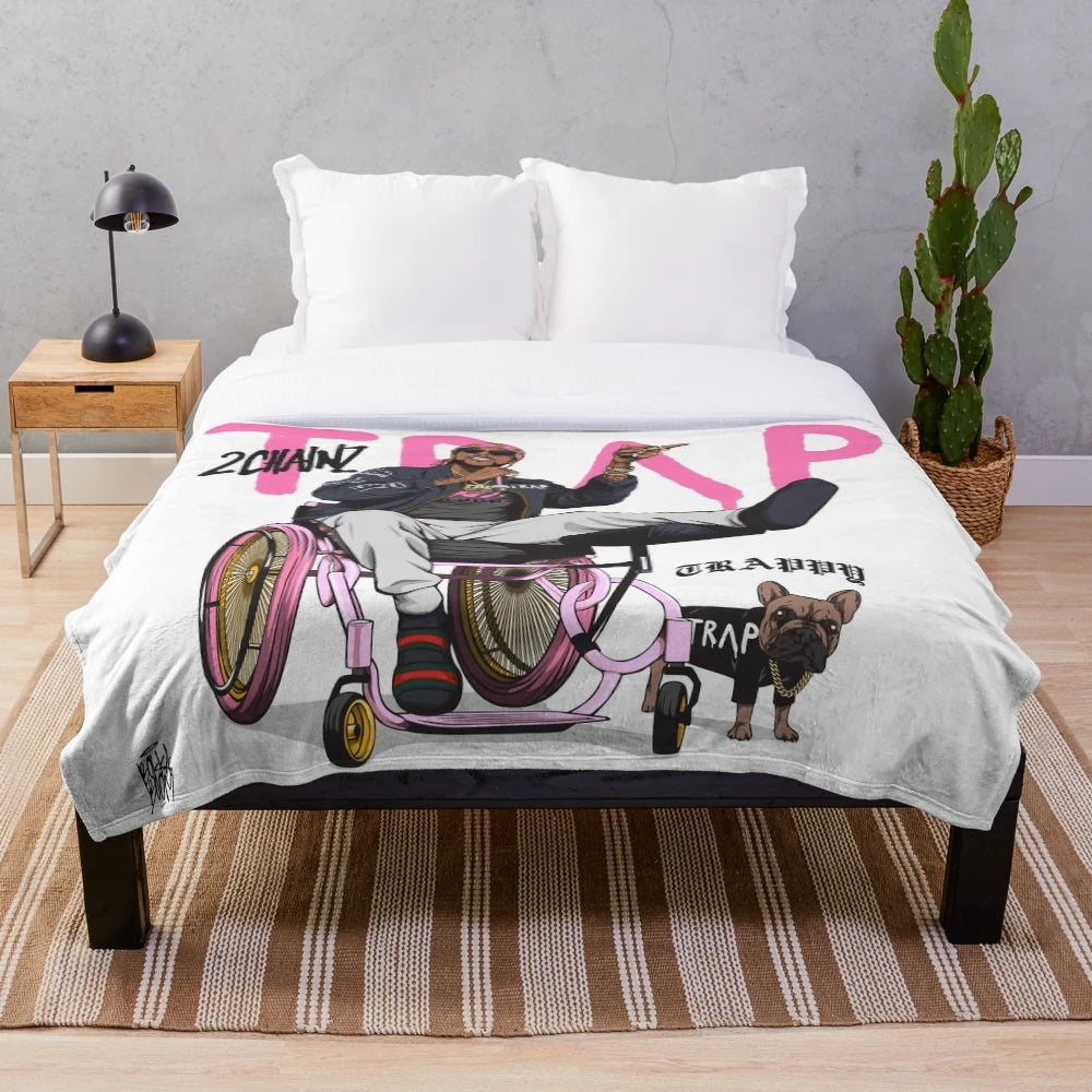 2Chainz-inspired plush blanket with pink and vector design