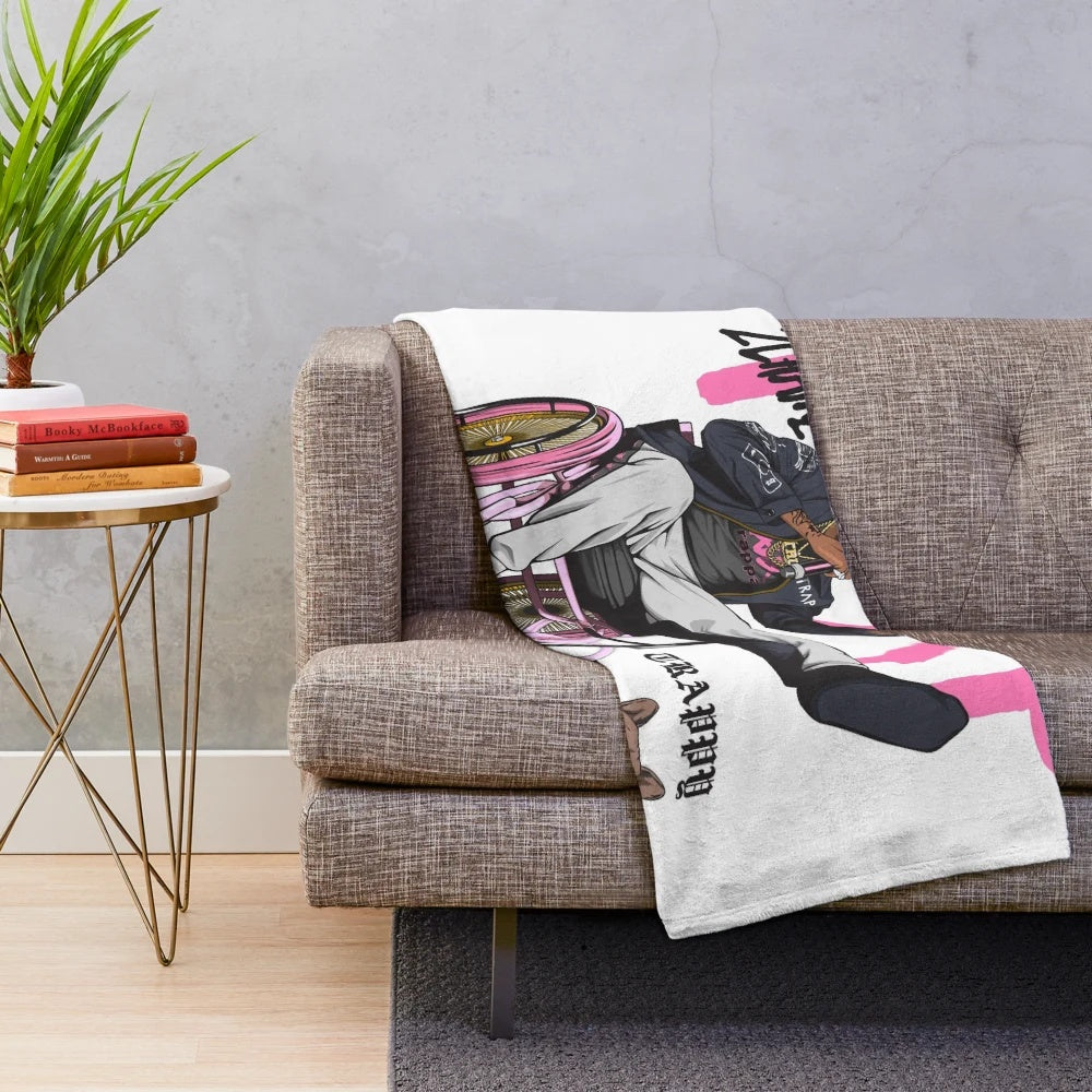 2Chainz-inspired plush blanket with pink and vector design