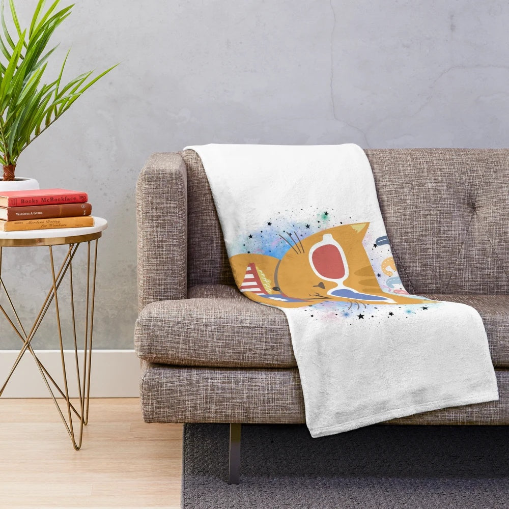 Soft 3D plush blanket featuring a cute cat kitten design, perfect for movie night and relaxing