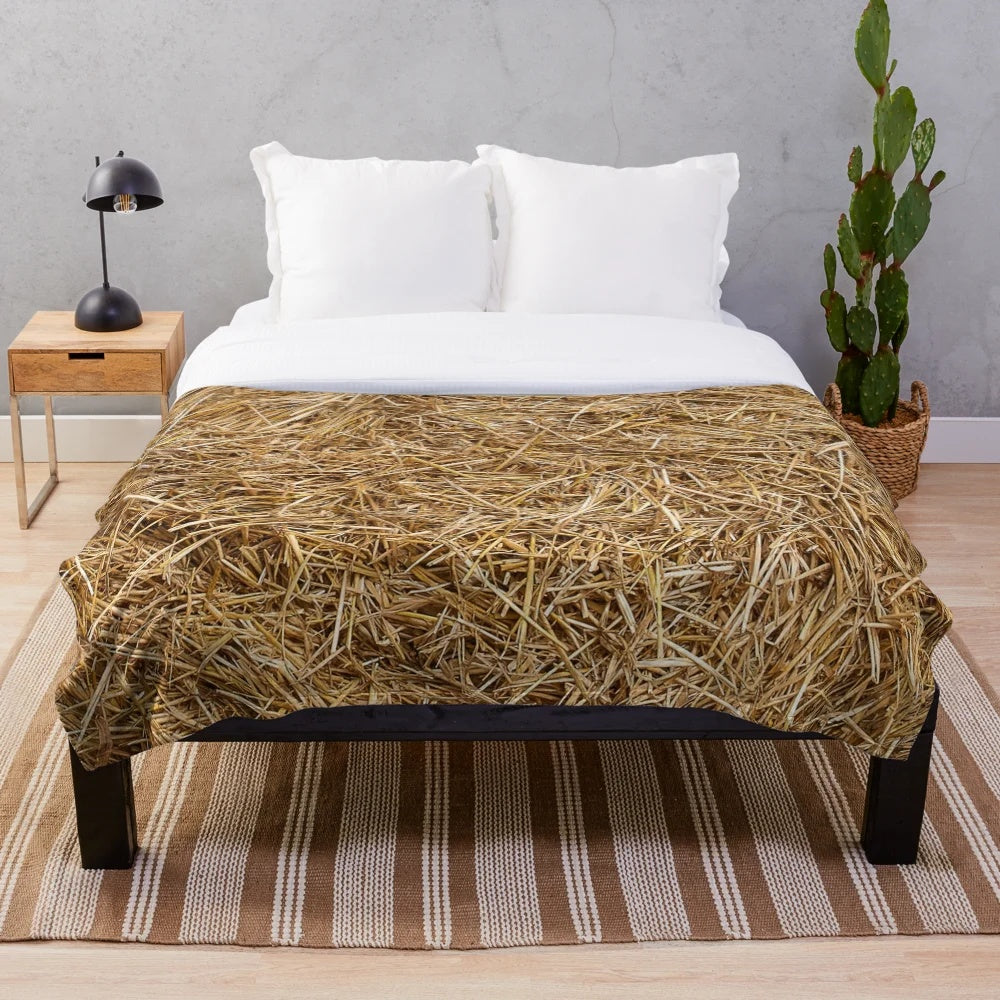 Cozy 3D straw and hay plush blanket for rustic home decor