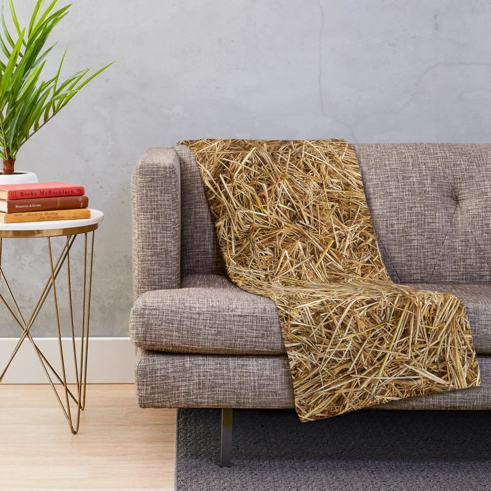 Cozy 3D straw and hay plush blanket for rustic home decor