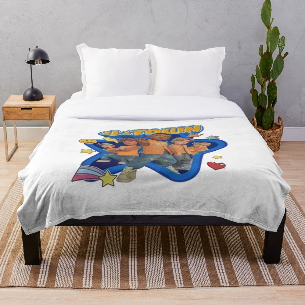 4town plush blanket featuring characters from Turning Red