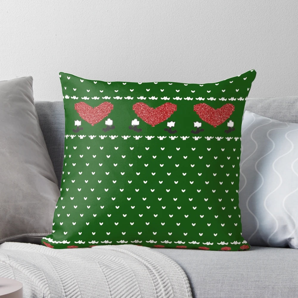 80s-inspired Christmas sweater pillow with a red glitter heart design, perfect for fans of the movie "Christmas Vacation