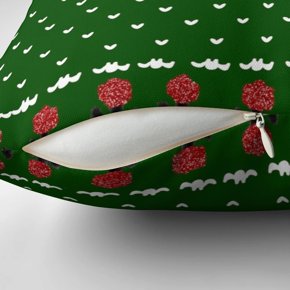 80s-inspired Christmas sweater pillow with a red glitter heart design, perfect for fans of the movie "Christmas Vacation