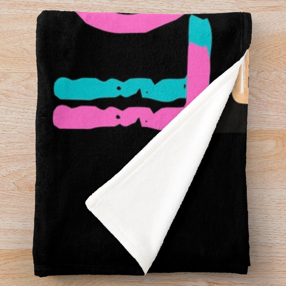Cozy 80s retro plush blanket with vintage cassette tape and band design