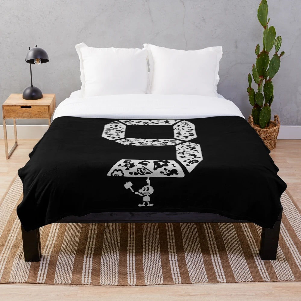 Plush blanket featuring Mr. Game & Watch's iconic 9 hammer from Super Smash Bros. Ultimate