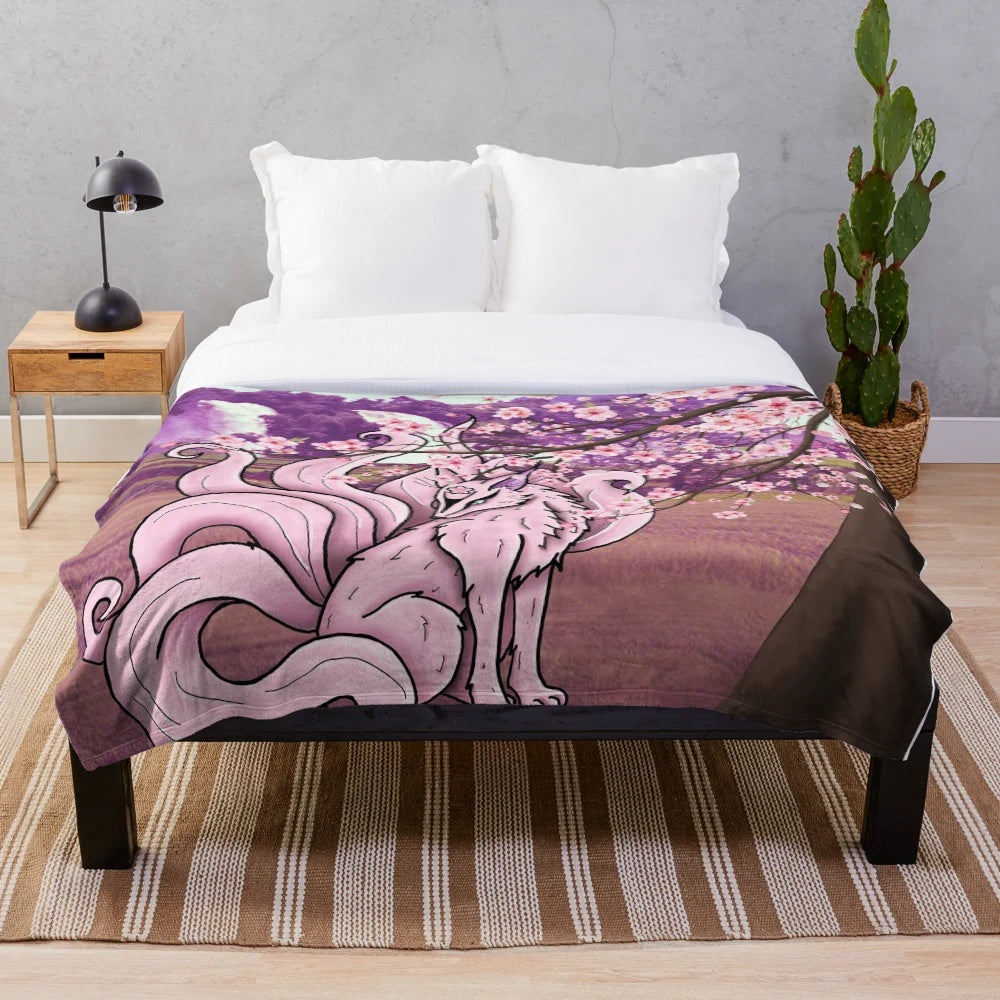 Soft and cuddly 9-tail fox plush blanket for anime lovers