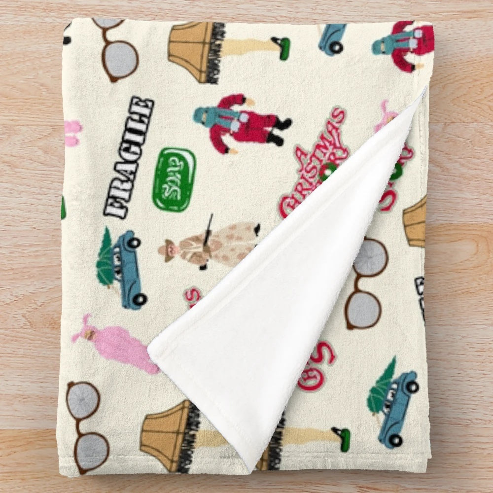 A Christmas Story Plush Blanket with Iconic Leg Lamp and Quotes