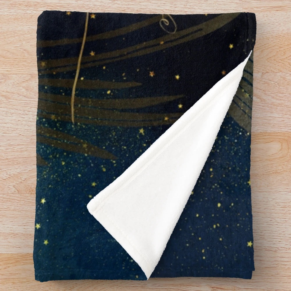 A cozy plush blanket featuring a watercolor and typography design inspired by the book A Court of Mist and Fury