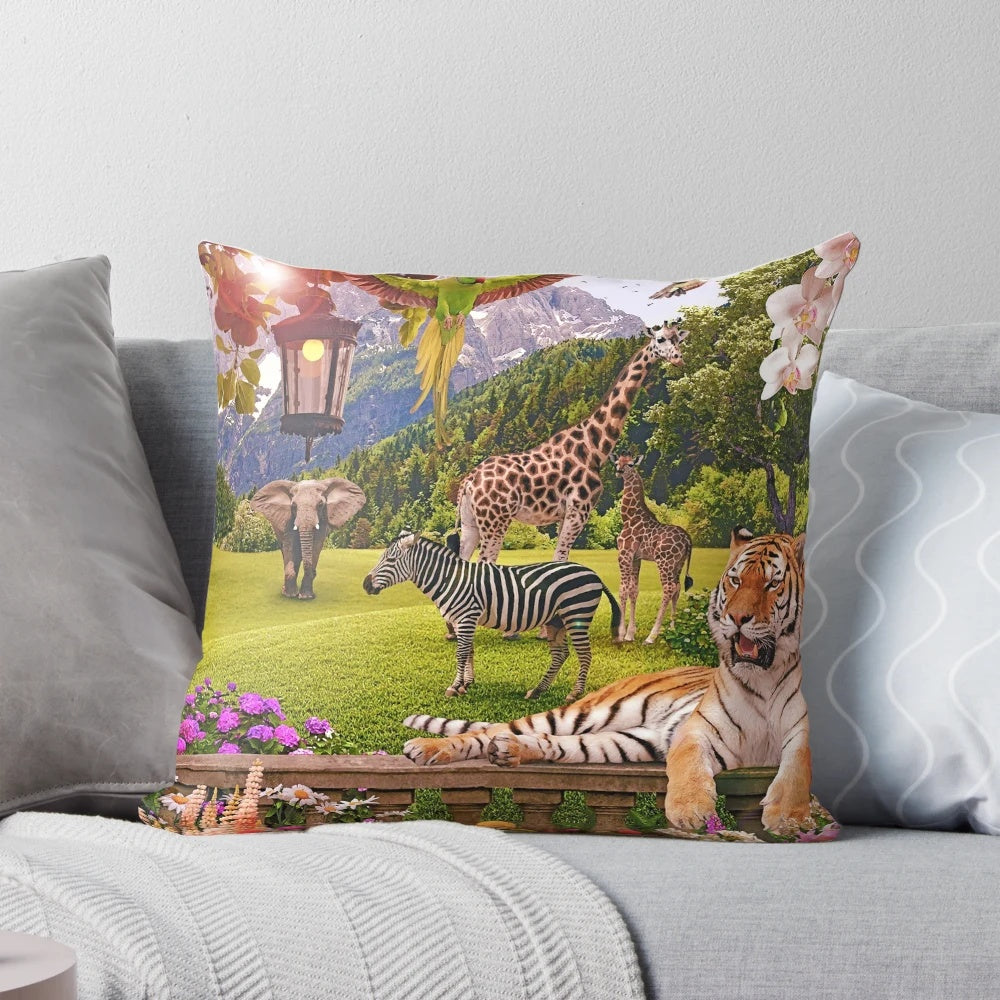 A Place Called Home" decorative pillow with animal print design