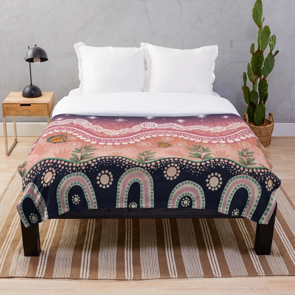 Butterfly Dreaming Plush Blanket featuring indigenous Australian art