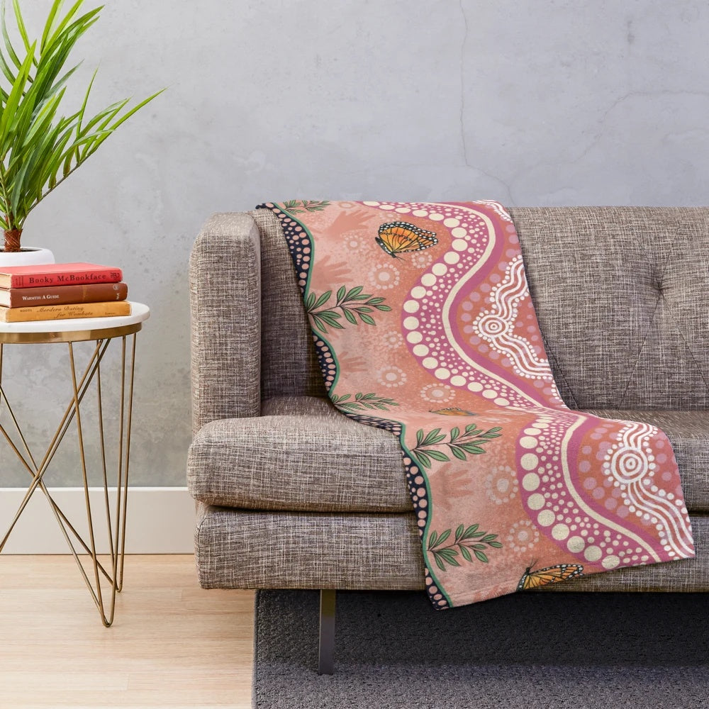 Butterfly Dreaming Plush Blanket featuring indigenous Australian art