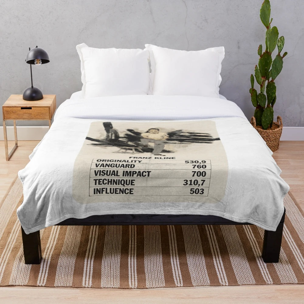 Plush blanket featuring abstract black and white art design inspired by painter Franz Kline
