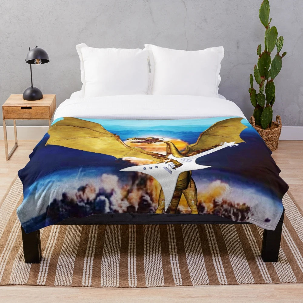 Plush blanket featuring an abstract dragon design in a variety of vibrant colors