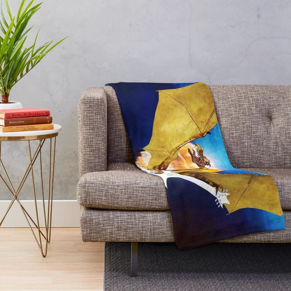 Plush blanket featuring an abstract dragon design in a variety of vibrant colors