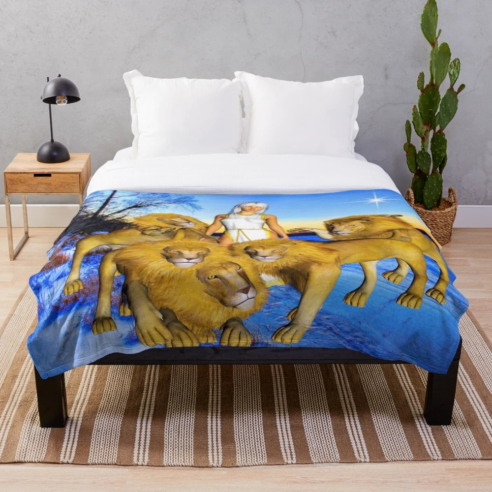 Plush blanket featuring abstract lion design