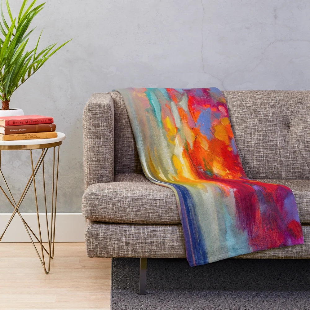 Vibrant abstract plush blanket with Scottish landscape motif