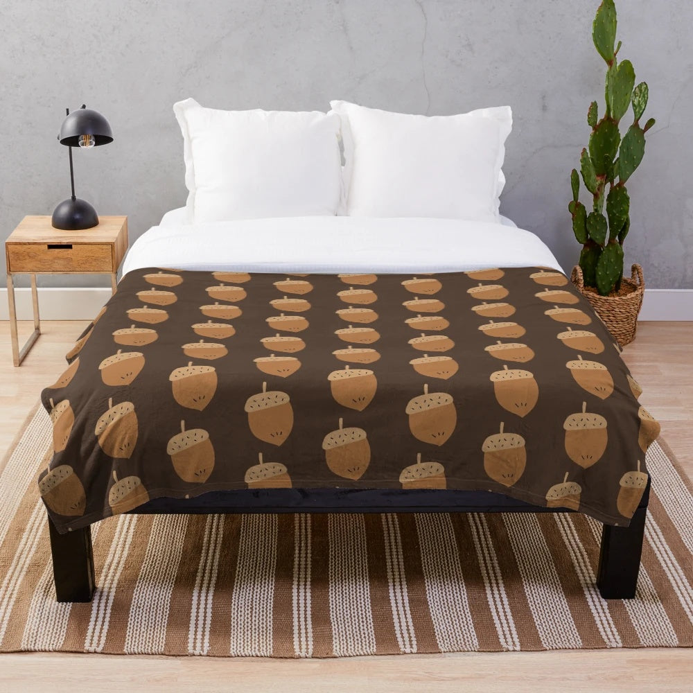 Soft and Warm Acorn Illustration Plush Blanket