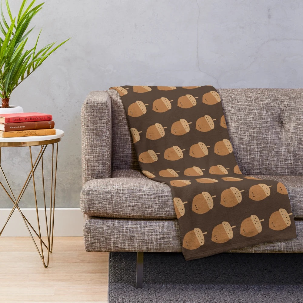 Soft and Warm Acorn Illustration Plush Blanket