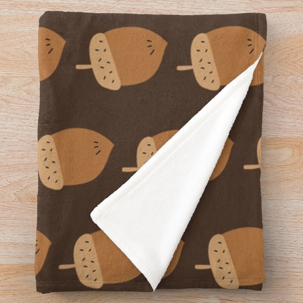 Soft and Warm Acorn Illustration Plush Blanket