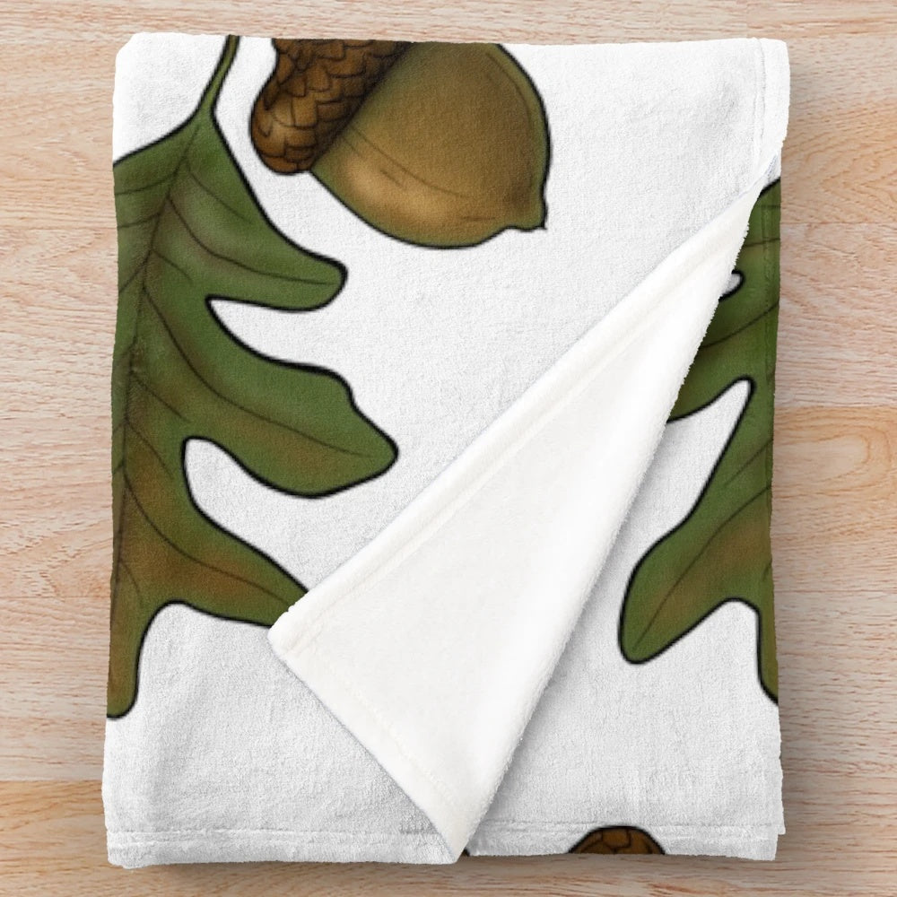 Acorn plush blanket with oak leaf pattern