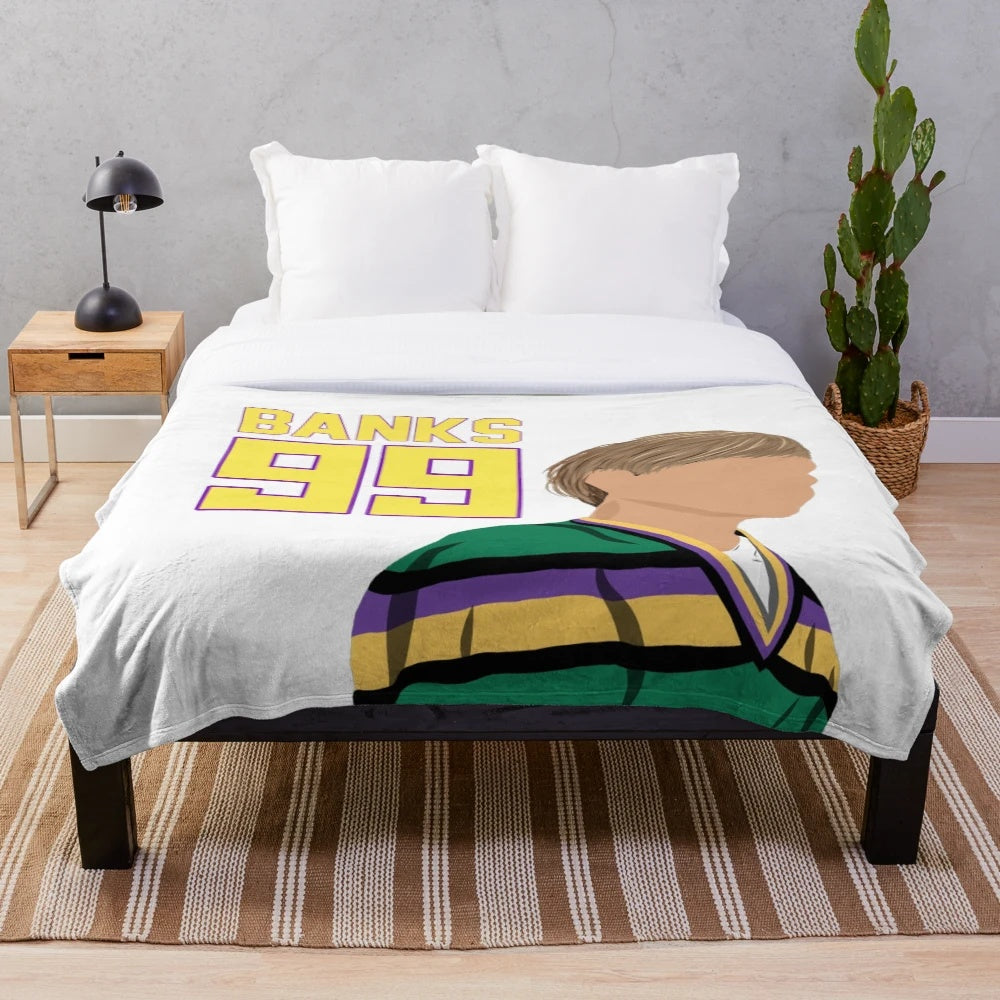 Plush blanket featuring the character Adam Banks from the 1990s Disney sports movie The Mighty Ducks
