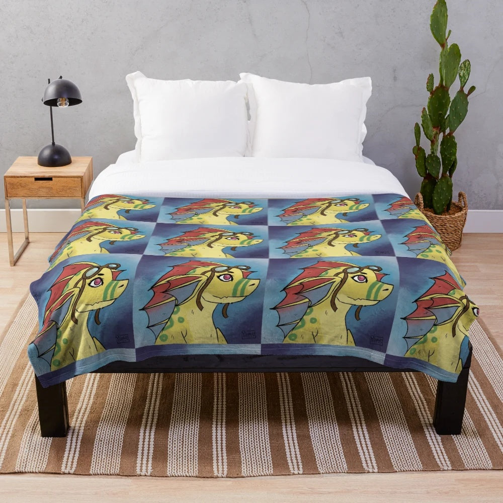 Adine-inspired plush blanket featuring a fantasy creature with scaly wings