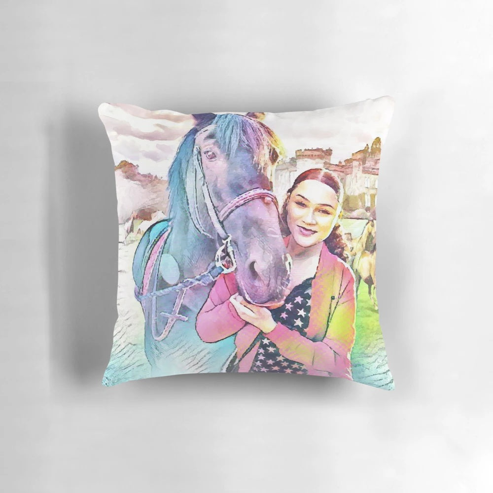 Soft, plush pillow featuring the characters Zoe and Raven from the Netflix series 'Free Rein'