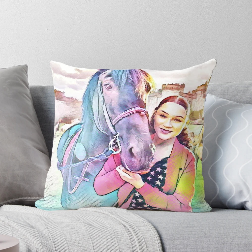 Soft, plush pillow featuring the characters Zoe and Raven from the Netflix series 'Free Rein'