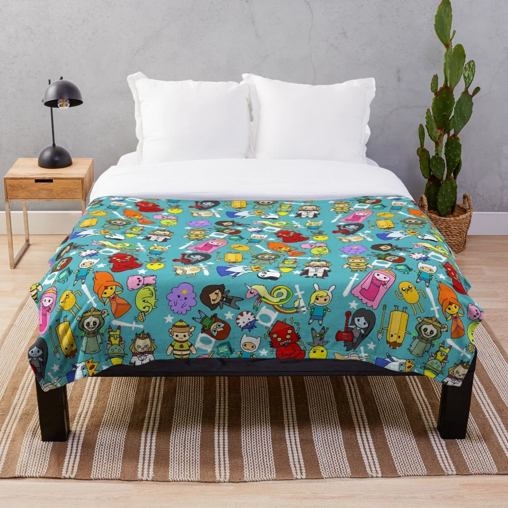 Adventure Time inspired plush blanket with soft, cozy fabric