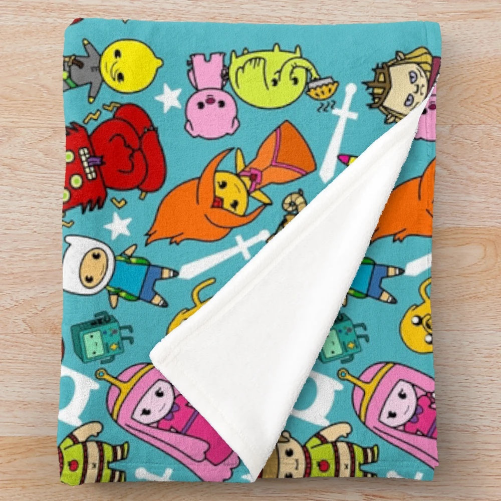 Adventure Time inspired plush blanket with soft, cozy fabric