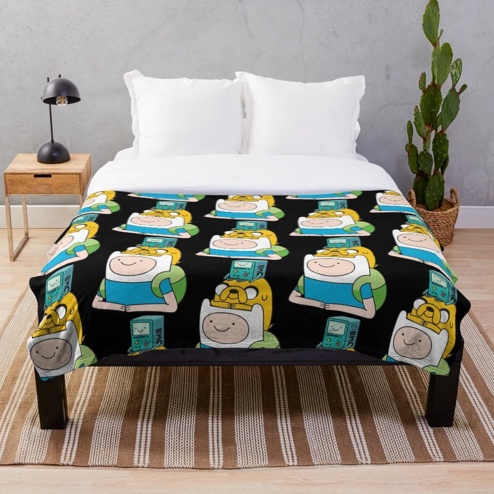 Adventure Time Inspired Plush Blanket with Finn, Jake, and BMO