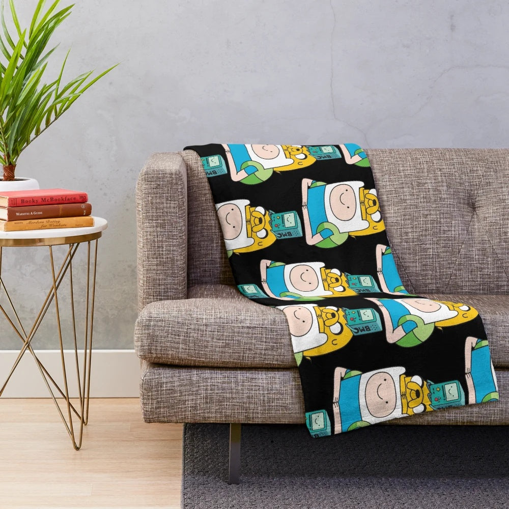 Adventure Time Inspired Plush Blanket with Finn, Jake, and BMO
