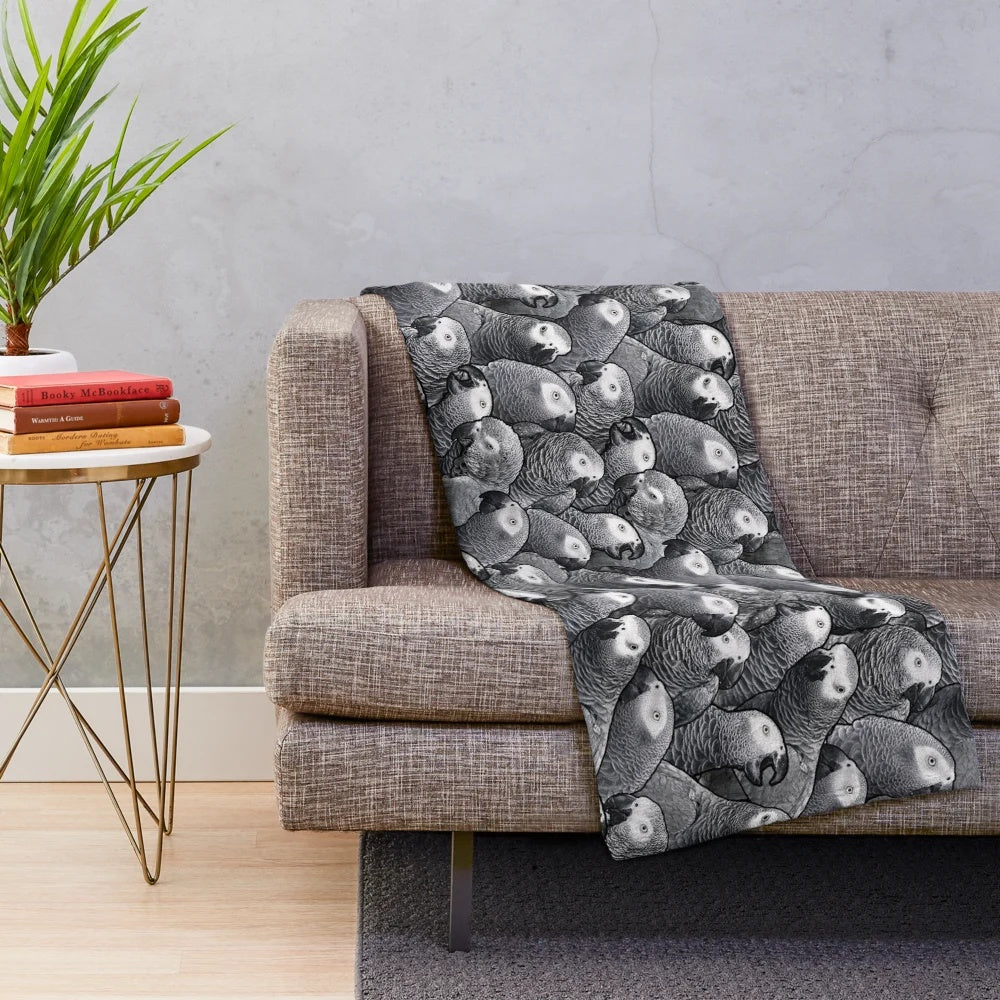 Soft, plush African grey parrot pattern blanket for bird enthusiasts