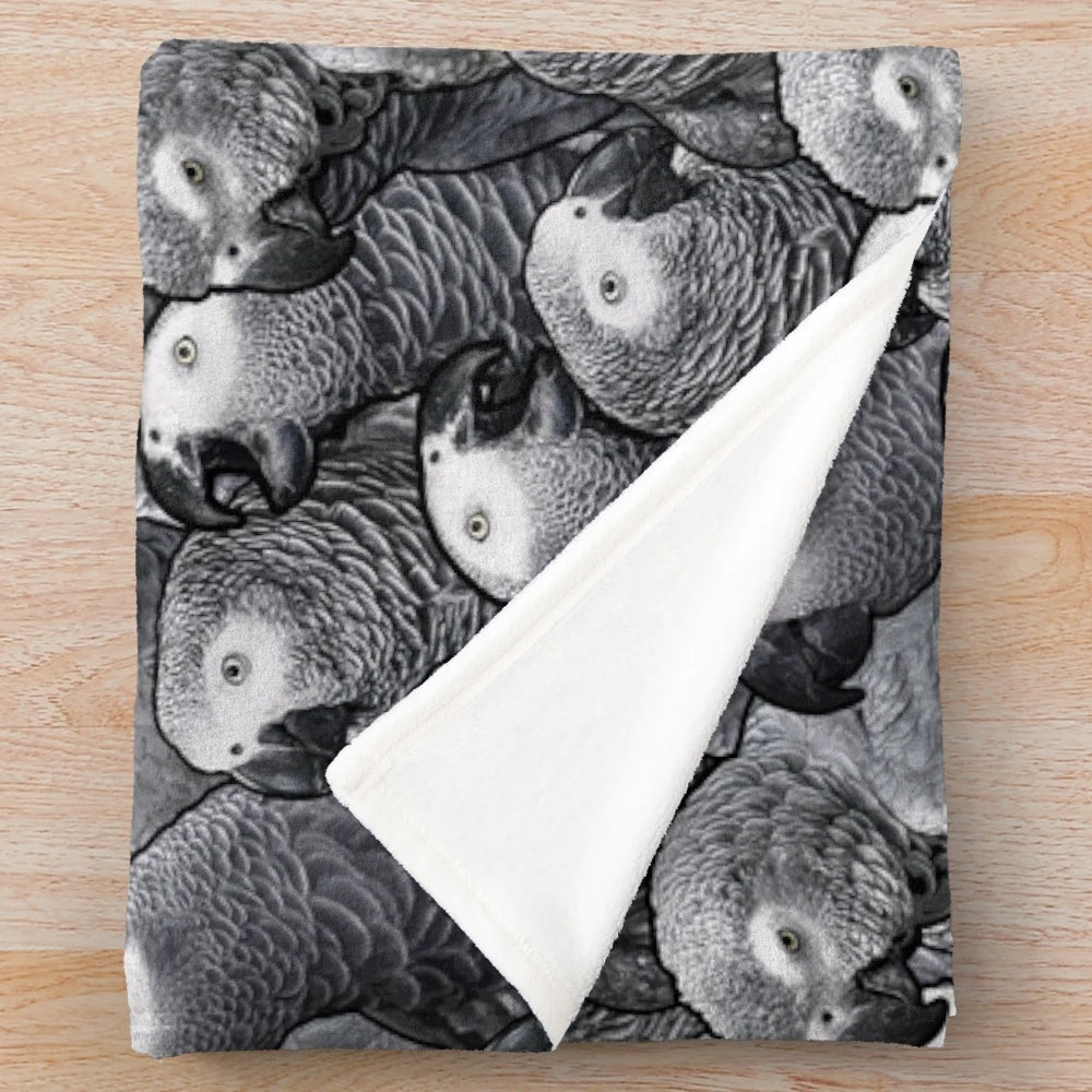 Soft, plush African grey parrot pattern blanket for bird enthusiasts