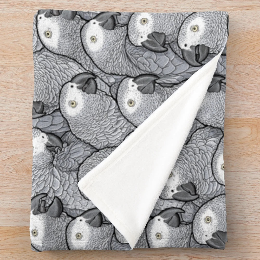 Soft and cuddly plush blanket featuring an African Grey Parrot