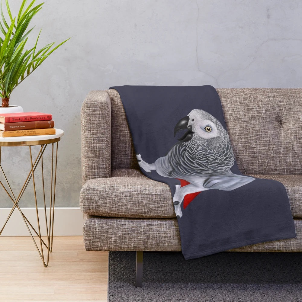 African Grey Parrot Plush Blanket for Soft Bird-Themed Decor