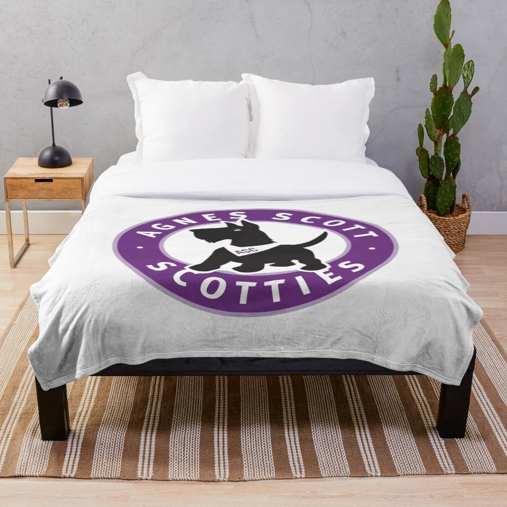 Agnes Scott College plush blanket featuring varsity sports design