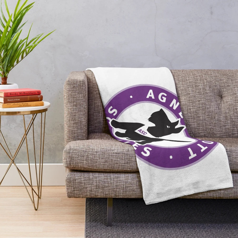 Agnes Scott College plush blanket featuring varsity sports design