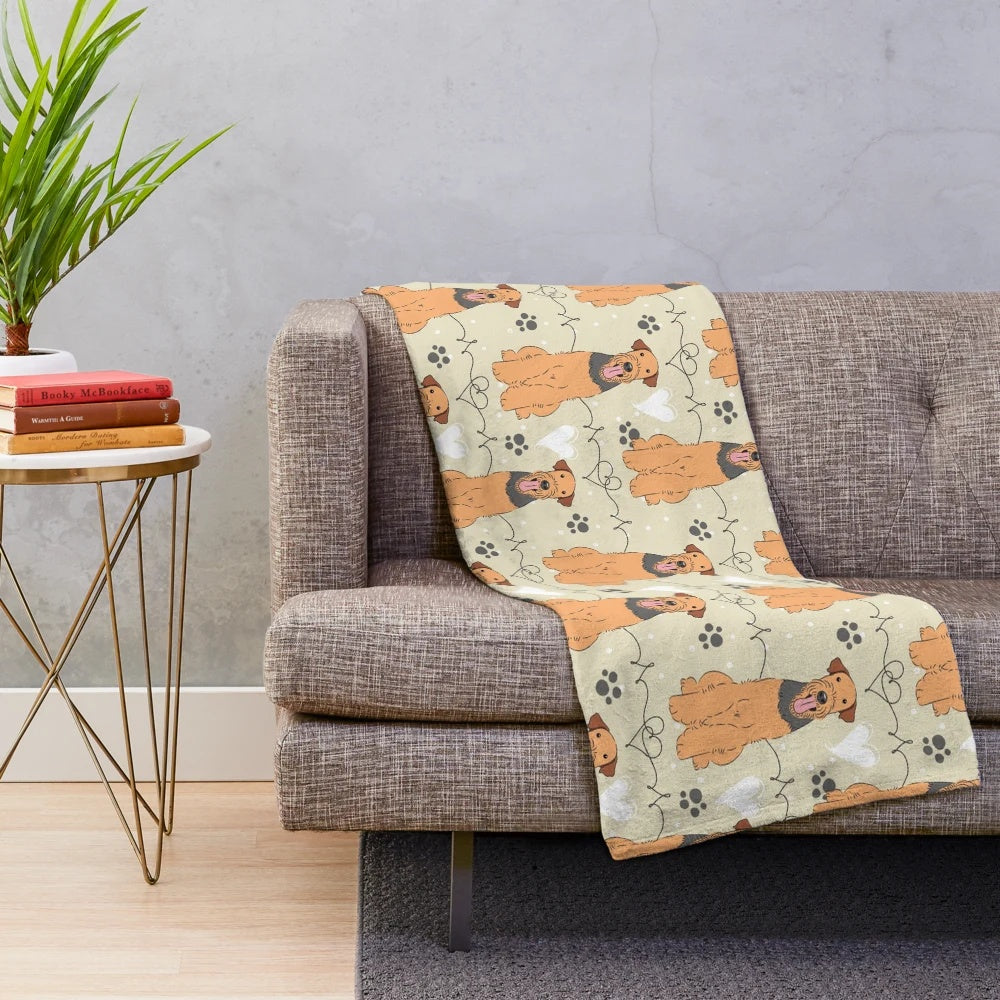 Plush Airedale Terrier Blanket with Cute Dog Pattern