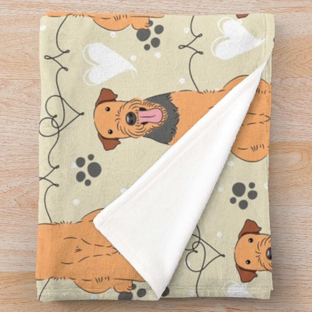 Plush Airedale Terrier Blanket with Cute Dog Pattern