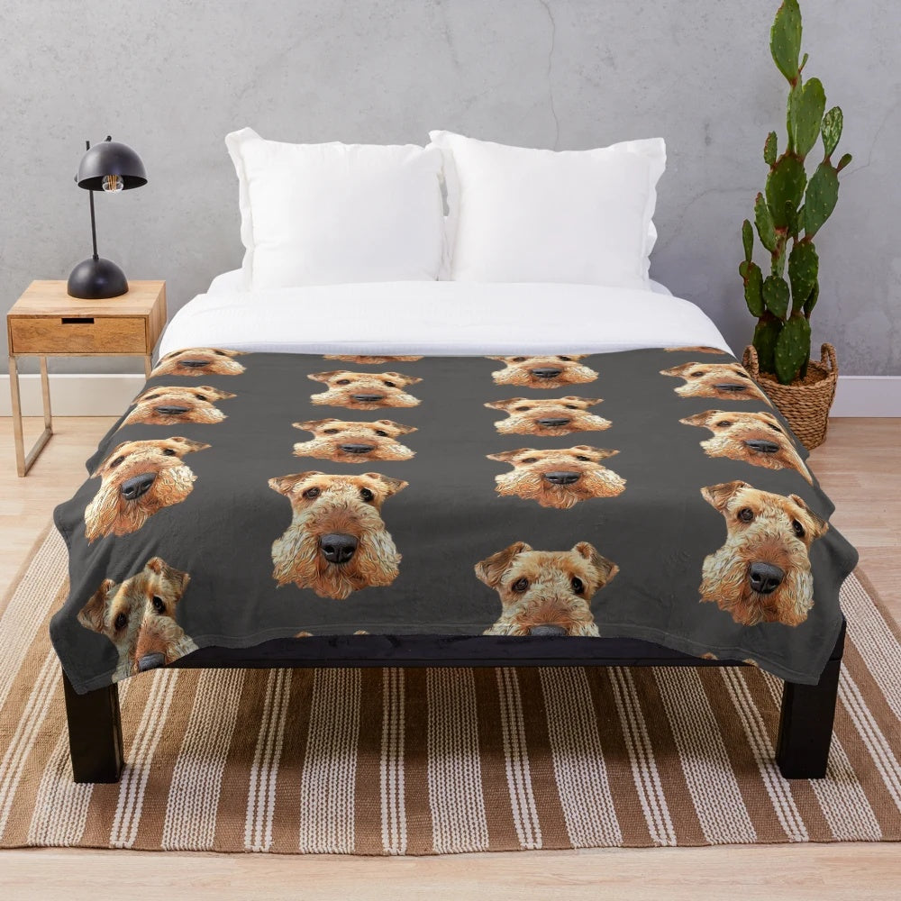Airedale Terrier Plush Blanket with Cute Dog Illustration