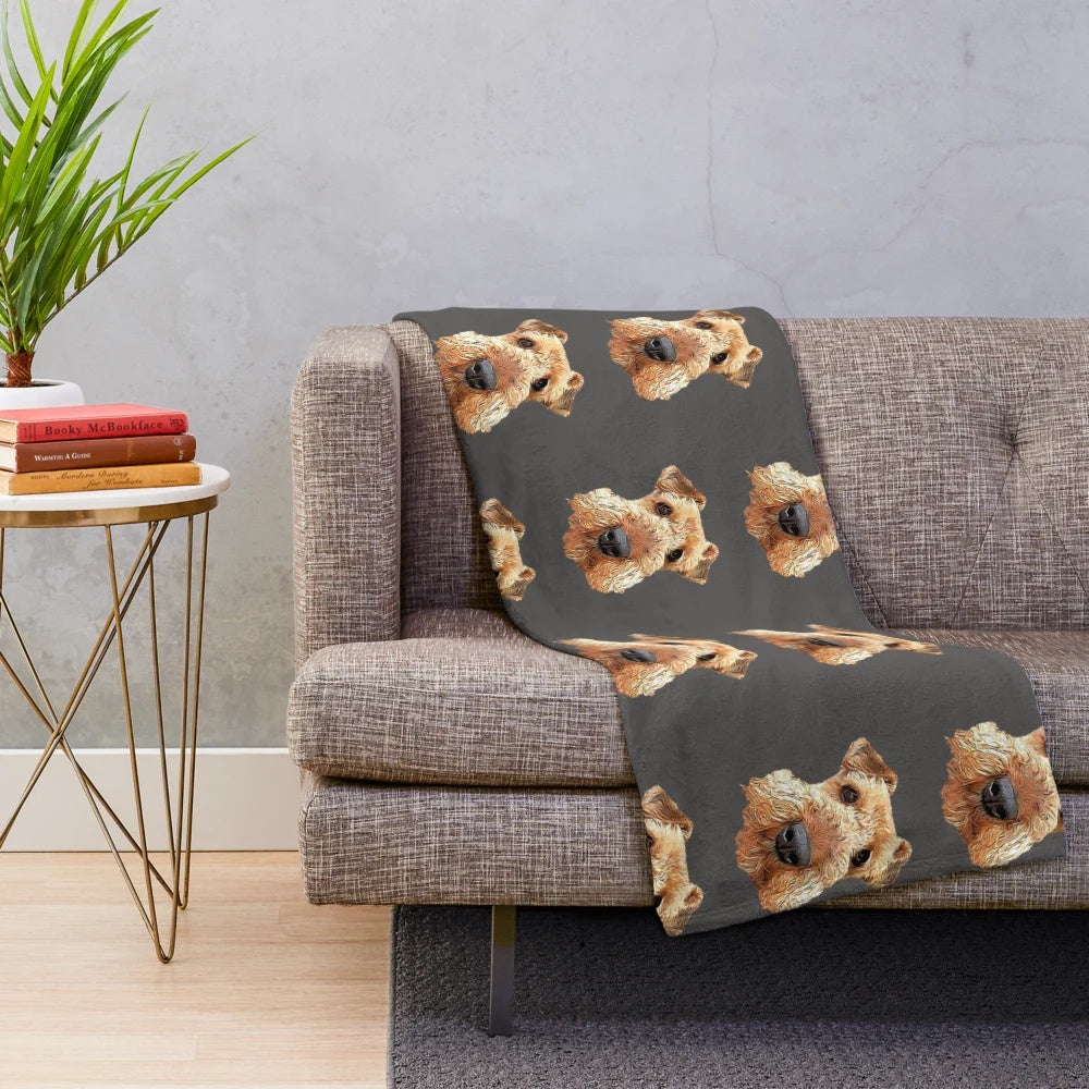 Airedale Terrier Plush Blanket with Cute Dog Illustration