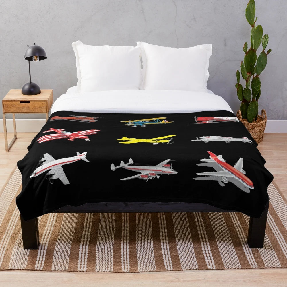 Soft, plush airplane-themed blanket for aviation lovers