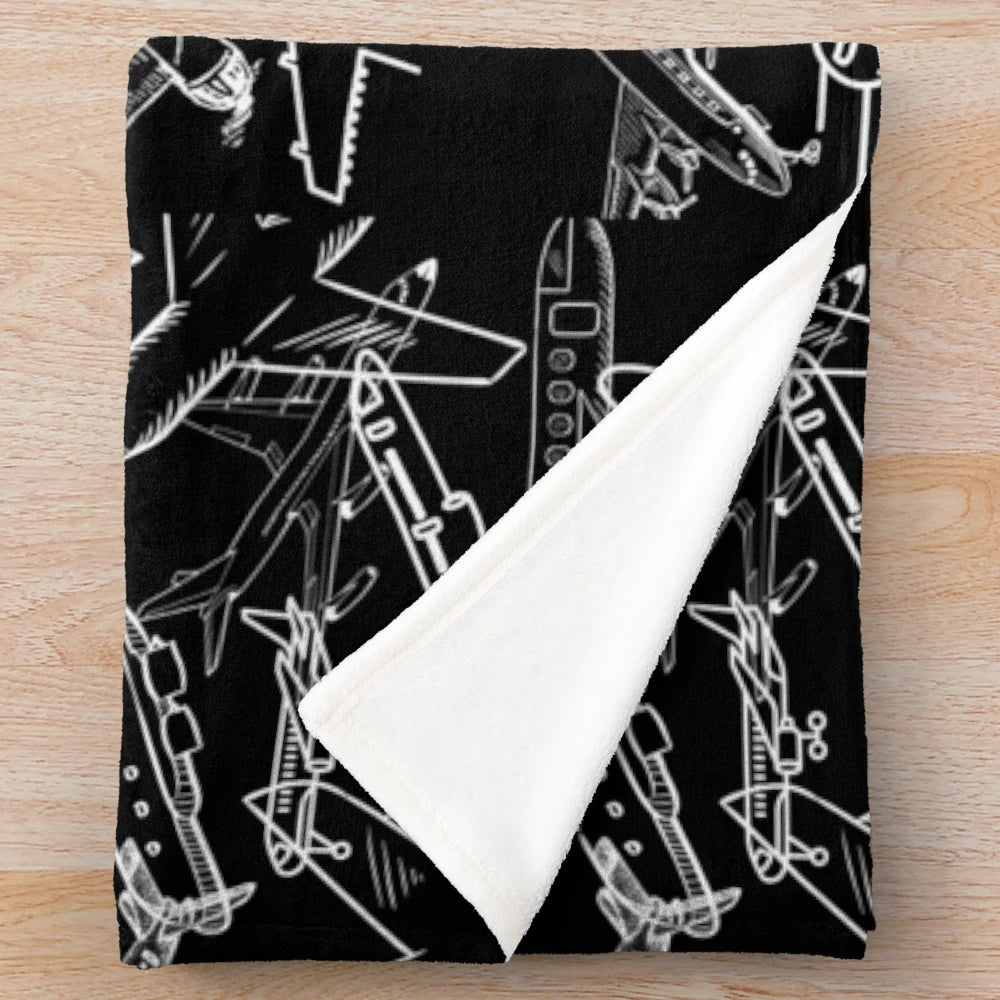 Plush airplane blanket with planes and aviation design