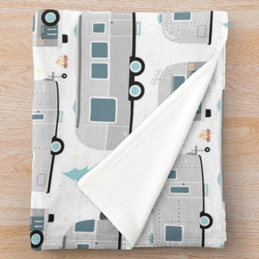 Airstream-patterned plush blanket for cozy camping and RV adventures