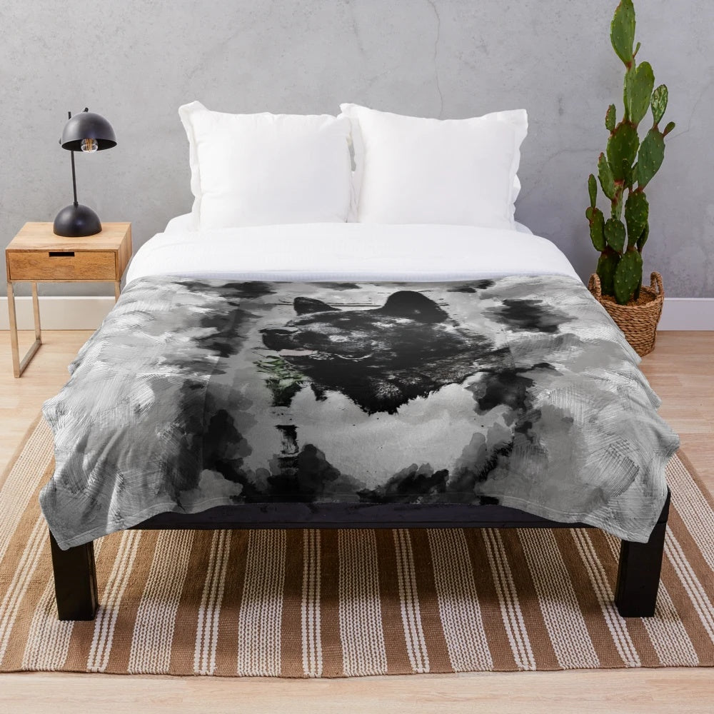 Soft and Plush Akita Dog Black Ink Portrait Blanket