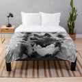 Soft and Plush Akita Dog Black Ink Portrait Blanket