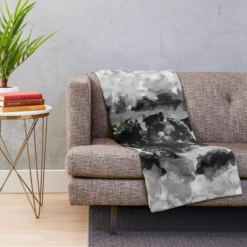 Soft and Plush Akita Dog Black Ink Portrait Blanket