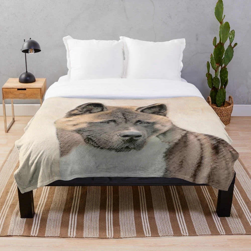 Akita-inspired plush blanket with a cute dog portrait